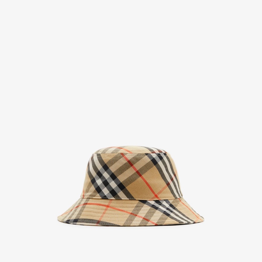 New Burberry Check Cotton Blend Bucket Hat M 58cm $480 Unisex